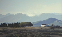 Farmhouse with mountains in background by Bonney, Peter